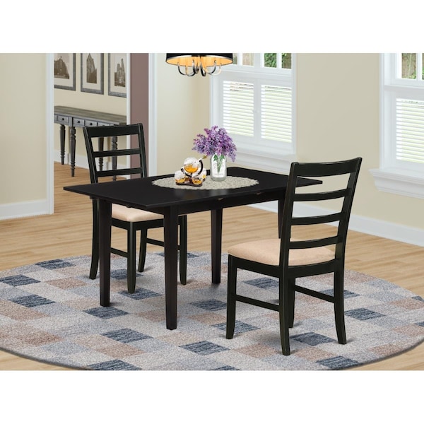 East West Furniture 3 Piece Norfolk Rectangular Dining Table Set - Black NOPF3-BLK-C - main